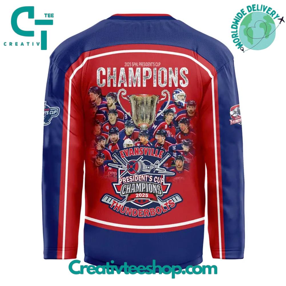 Evansville Thunderbolts President Cup Champions 2025 Hockey Jersey - Image 3