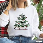 Christmas Sleigh Sweatshirt~Womens Christmas Sweatshirt, Christmas Sweater Winter Crewneck Christmas Tree Sweatshirt Holiday Sweaters Women