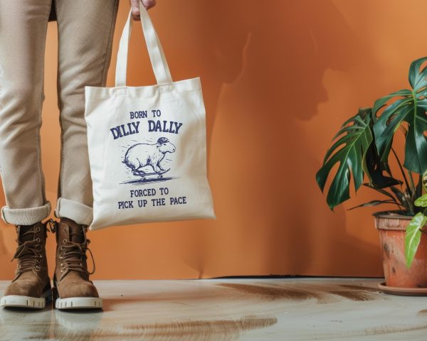 Born To Dilly Dally Tote Bag Funny Capybara Retro Vintage Cotton Canvas Bag Gift For Capybara Lover Funny Meme Silly Cute Weirdcore Gift