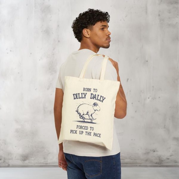 Born To Dilly Dally Tote Bag Funny Capybara Retro Vintage Cotton Canvas Bag Gift For Capybara Lover Funny Meme Silly Cute Weirdcore Gift
