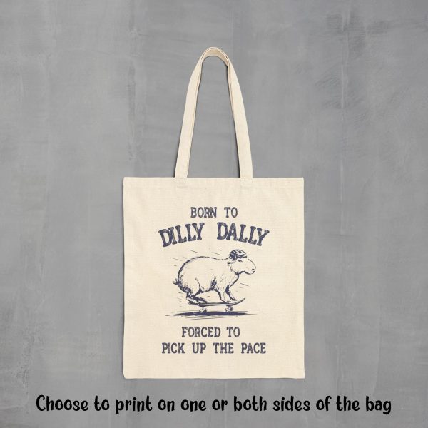 Born To Dilly Dally Tote Bag Funny Capybara Retro Vintage Cotton Canvas Bag Gift For Capybara Lover Funny Meme Silly Cute Weirdcore Gift