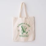 Pickle Lover Canvas Tote Bag, Pickles Lover Gift, Funny Pickle Bag, Retro Pickle Tote Bag For Women, Pickle Gift For Her, Funny Anxiety Gift