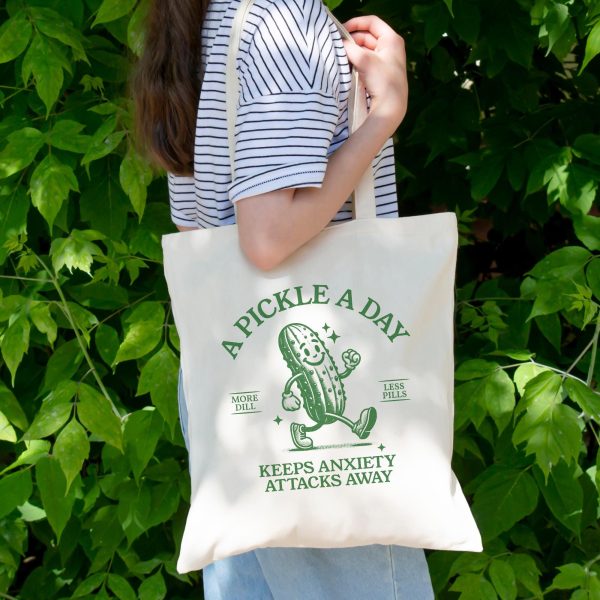 Pickle Lover Canvas Tote Bag, Pickles Lover Gift, Funny Pickle Bag, Retro Pickle Tote Bag For Women, Pickle Gift For Her, Funny Anxiety Gift
