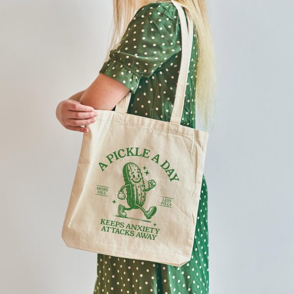 Pickle Lover Canvas Tote Bag, Pickles Lover Gift, Funny Pickle Bag, Retro Pickle Tote Bag For Women, Pickle Gift For Her, Funny Anxiety Gift