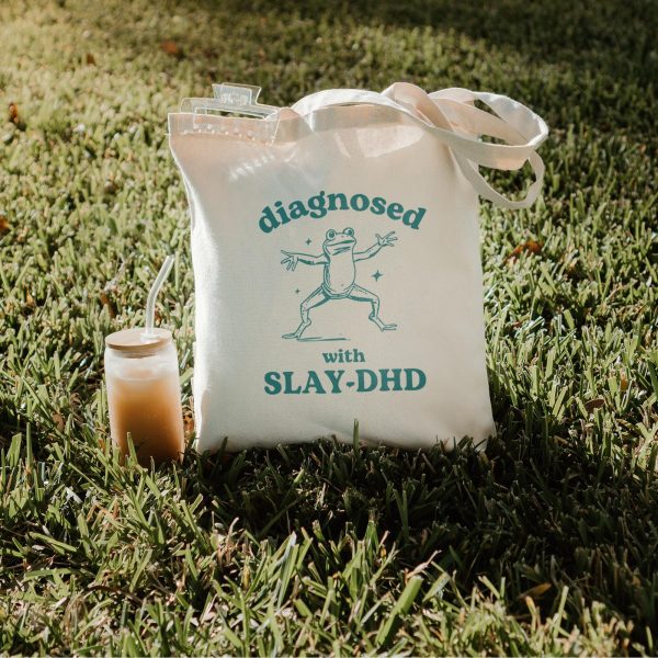 Slay-Dhd Funny Tote Bag, Retro Meme Tote, Weird Crazy Design, Cute Quirky Gift, Tote Bag, Perfect For Friends, Funny Gift Idea