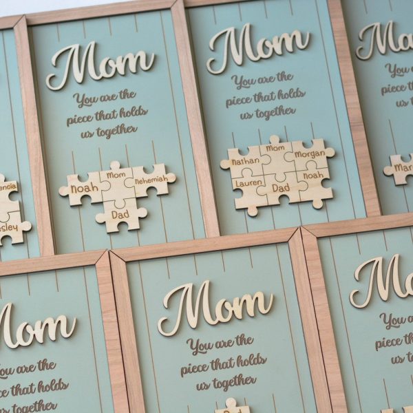 Mom Puzzle Sign Mothers Day Gift from Kids Husband Custom Engraved Wood Sign Piece That Holds Us Together Grandma Gift Personalized Unique
