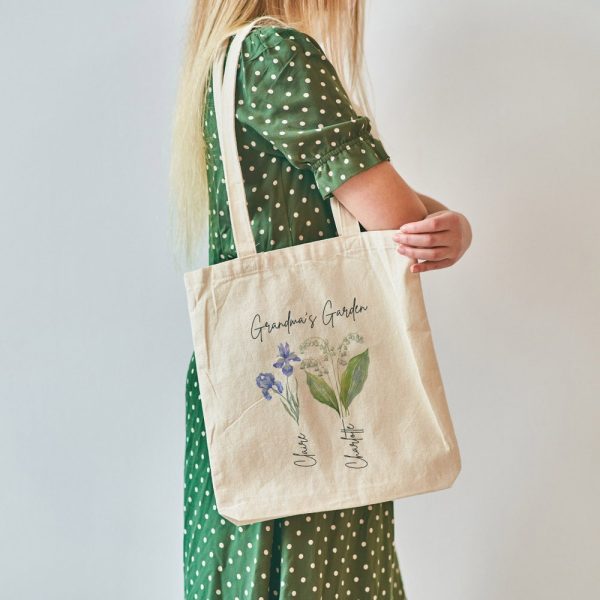 Mamas Garden Tote Bag, Gift For Grandma, Mothers Day Gift, Custom Tote Bags with Kids Name, Personalized Floral Tote Mom Gift