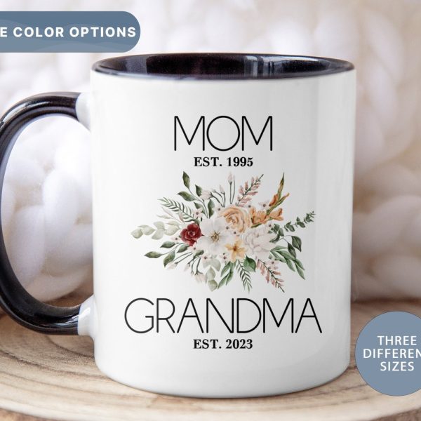Personalized Mom To Grandma Coffee Mug, Cute Floral Grandma Mug, New Grandma Gift, Future Grandma Mug, Pregnancy Announcement, (Mug-8 Mom)
