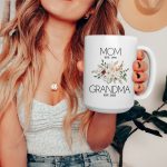 Personalized Mom To Grandma Coffee Mug, Cute Floral Grandma Mug, New Grandma Gift, Future Grandma Mug, Pregnancy Announcement, (Mug-8 Mom)