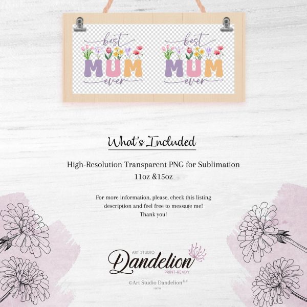 Best Mum Ever Mug Sublimation. Vintage Floral Mug, Mother Gift Mug, Mum Wildflowers Mug, Coffee Mug Instant