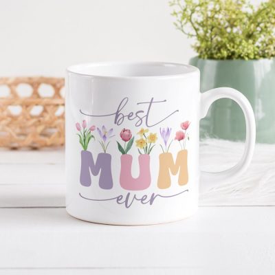 Best Mum Ever Mug Sublimation. Vintage Floral Mug, Mother Gift Mug, Mum Wildflowers Mug, Coffee Mug Instant