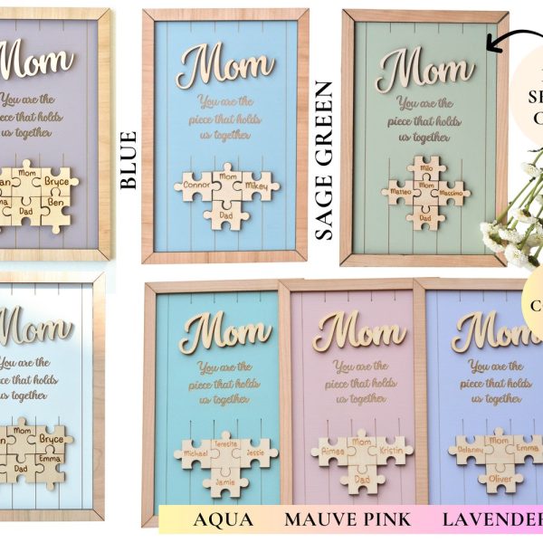 Mom Puzzle Sign Mothers Day Gift from Kids Husband Custom Engraved Wood Sign Piece That Holds Us Together Grandma Gift Personalized Unique