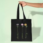 Mothers Day Garden Flower Tote Bag, Personalized Mama Grandma Birth Flower Tote Bag, Mom Birthday Gift, Women Shopping Bag, New Grandma Gift