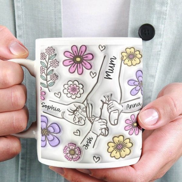 Personalised Hold our Hands Mug, 3D Inflated Effect Hold My Hand, Hold My Heart, Mothers Day Gift Mug, Christmas Gift For Mum, Grandma, Mom