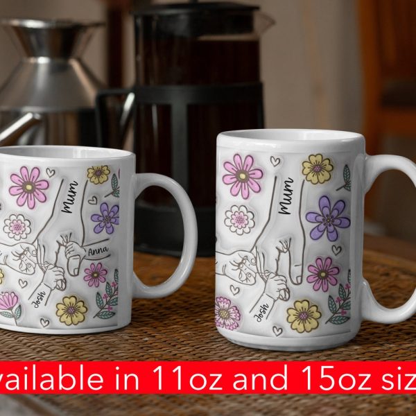 Personalised Hold our Hands Mug, 3D Inflated Effect Hold My Hand, Hold My Heart, Mothers Day Gift Mug, Christmas Gift For Mum, Grandma, Mom