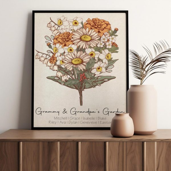 Birth Flower Bouquet , Grandmas Garden Print for Mom Our Family Flower Bouquet Gift for Grandma , CUSTOM Personalized Gift