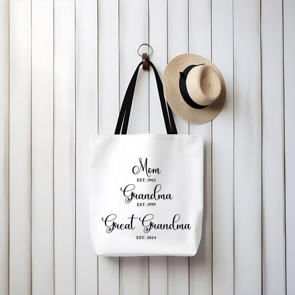Custom Mom Grandma Great Grandma Tote Bag, Mom Grandma Great Grandma Gift, Grandma Est 2024, New Grandma Mom Gifts, Grandma Reveal Gift