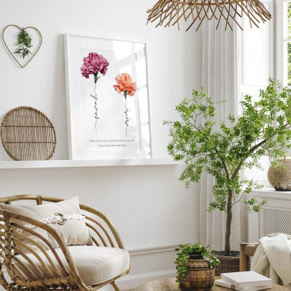 Personalized Carnation Mother’s Day Print - Custom Name Floral Poster - Mom & Kids Gift - Meaningful Mother’s Day Gift