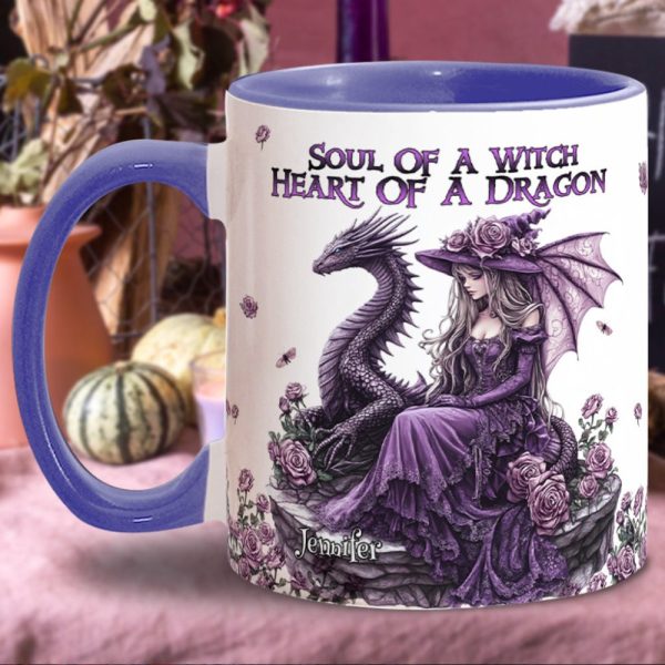 Soul Of A Witch Heart Of A Dragon - Personalized Dragon Accent Mug