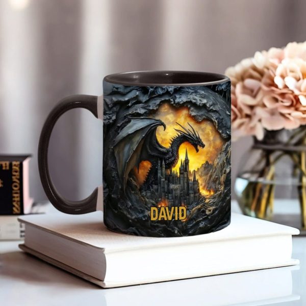 Dragons With Castle - Personalized Dragon Accent Mug