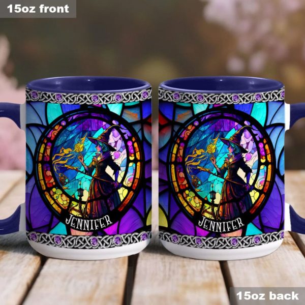Beautiful Stained Glass Witch - Personalized Witch Accent Mug