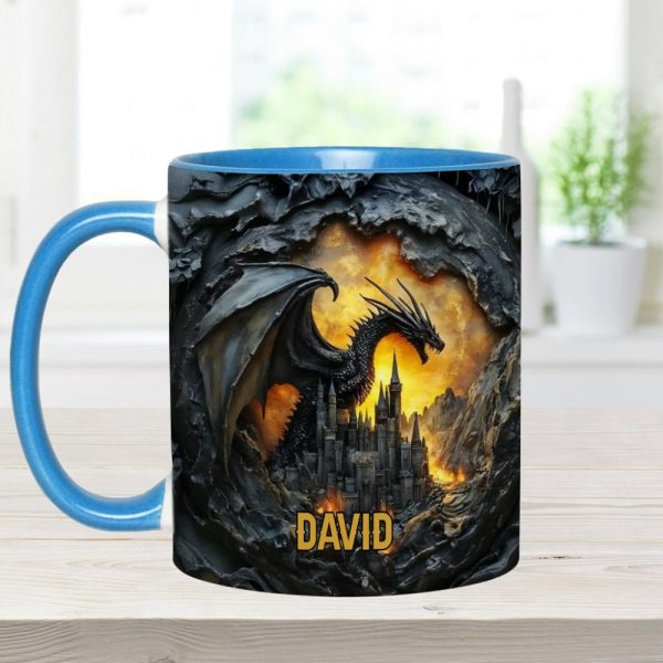Dragons With Castle - Personalized Dragon Accent Mug