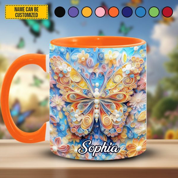 Personalized Butterfly & Flowers Accent Mug