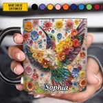 Personalized Colorful Flowers Hummingbird Accent Mug