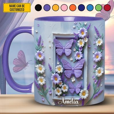 Personalized Butterfly Floral Accent Mug