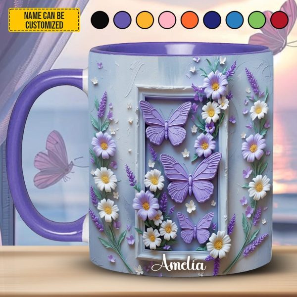 Personalized Butterfly Floral Accent Mug