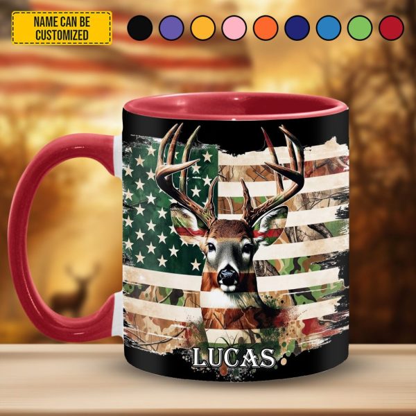 Deer Hunting American Flag - Personalized Hunting Accent Mug