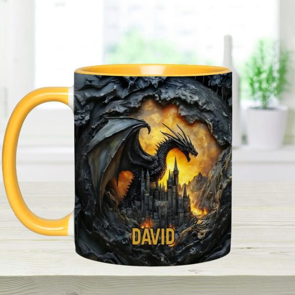 Dragons With Castle - Personalized Dragon Accent Mug