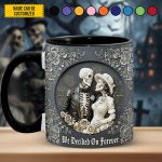 Skull Couple - Personalized Couple Accent Mug, Gift For Couple