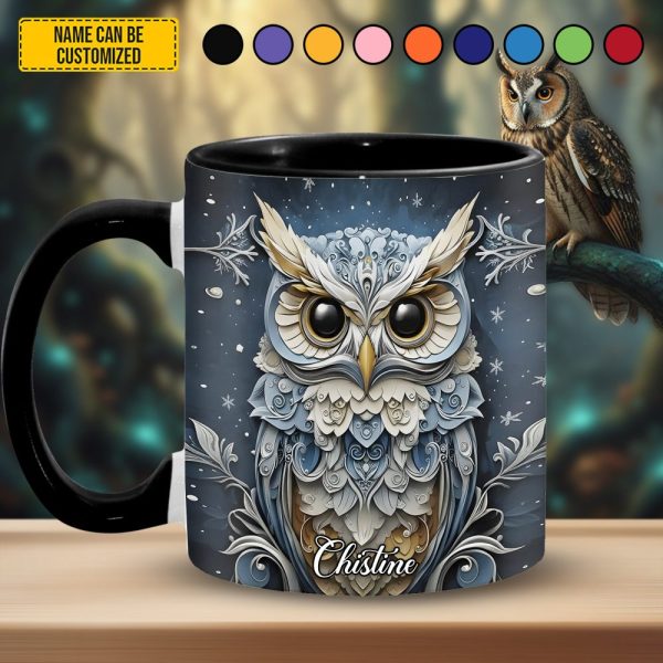 Snowflake Winter Owl - Personalized Owl Accent Mug