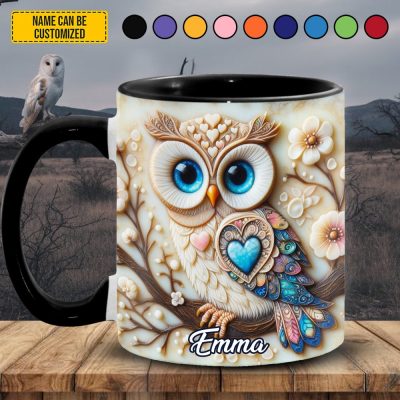 Personalized Owl & Flowers Accent Mug
