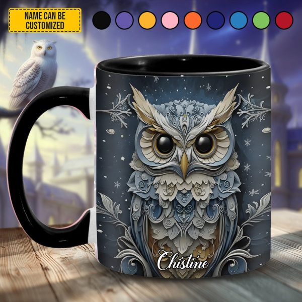 Snowflake Winter Owl - Personalized Owl Accent Mug
