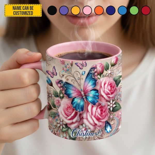 Personalized Butterfly & Rose Accent Mug