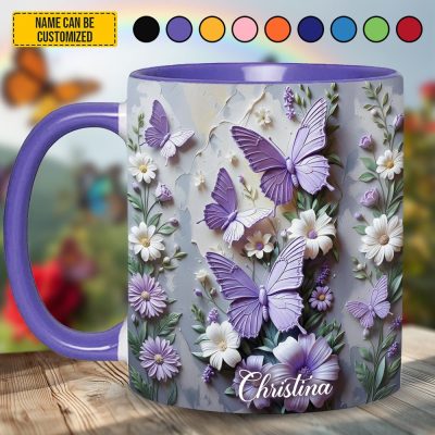 Personalized Beautiful Butterfly Floral Accent Mug