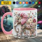Personalized Floral Elephant Accent Mug