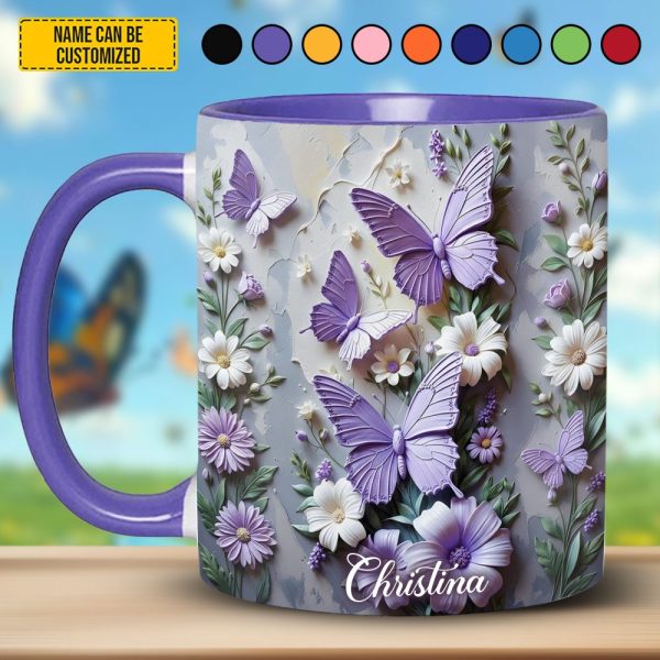 Personalized Beautiful Butterfly Floral Accent Mug