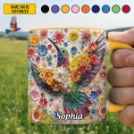Personalized Colorful Flowers Hummingbird Accent Mug