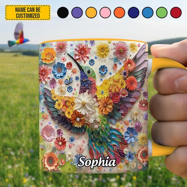 Personalized Colorful Flowers Hummingbird Accent Mug