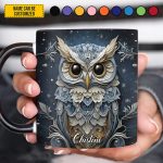 Snowflake Winter Owl - Personalized Owl Accent Mug