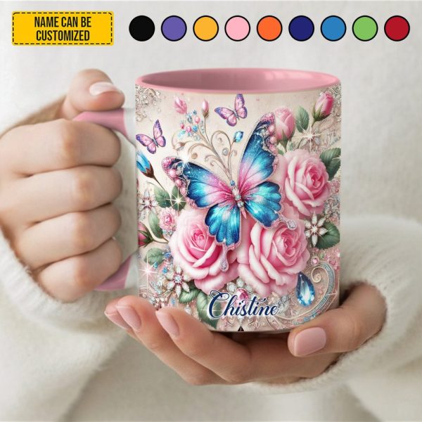 Personalized Butterfly & Rose Accent Mug