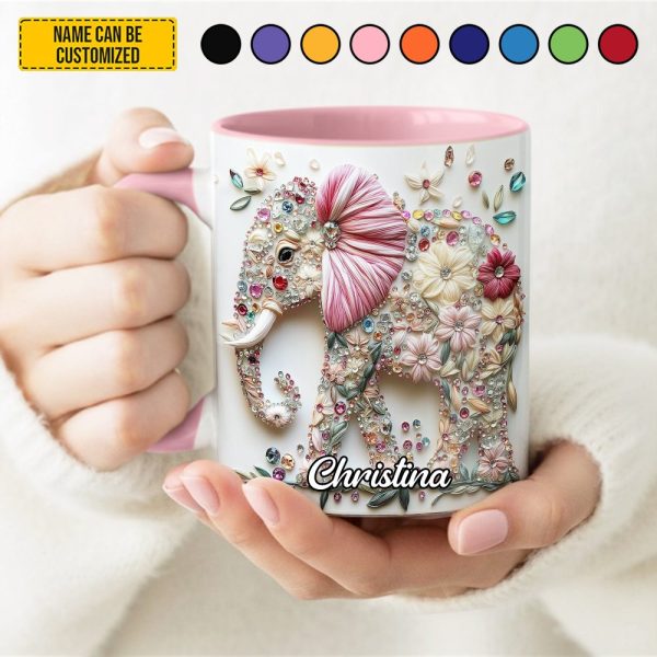 Personalized Floral Elephant Accent Mug
