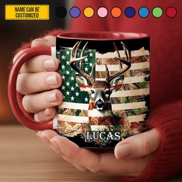 Deer Hunting American Flag - Personalized Hunting Accent Mug