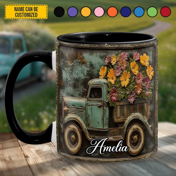 Truck And Flower - Personalized Accent Mug