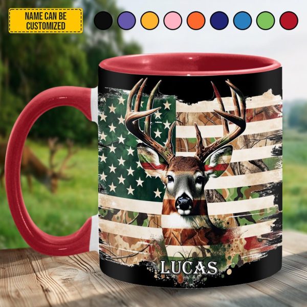 Deer Hunting American Flag - Personalized Hunting Accent Mug