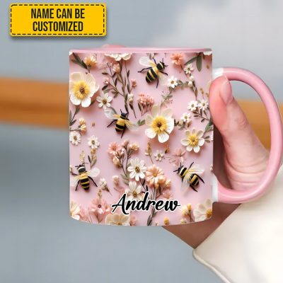 Flower And Bee - Personalized Accent Mug