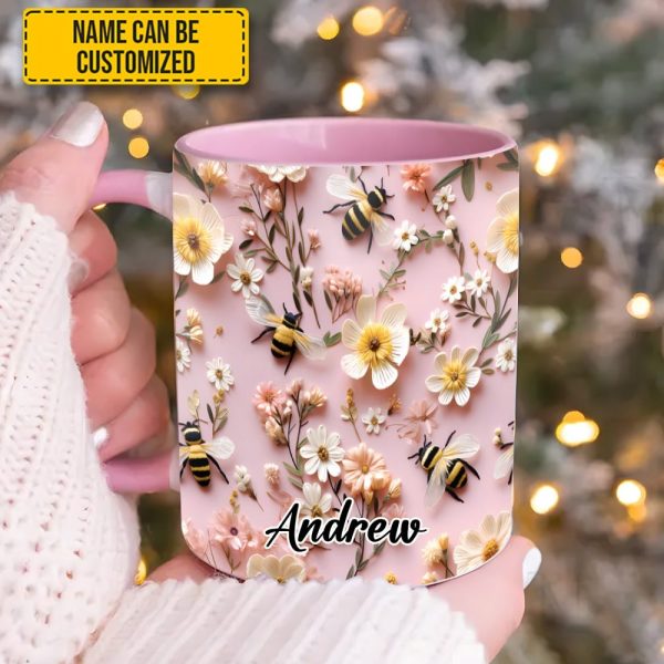 Flower And Bee - Personalized Accent Mug